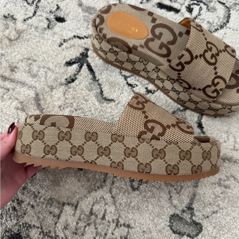 Gucci Women's Tan GG Logo Mules